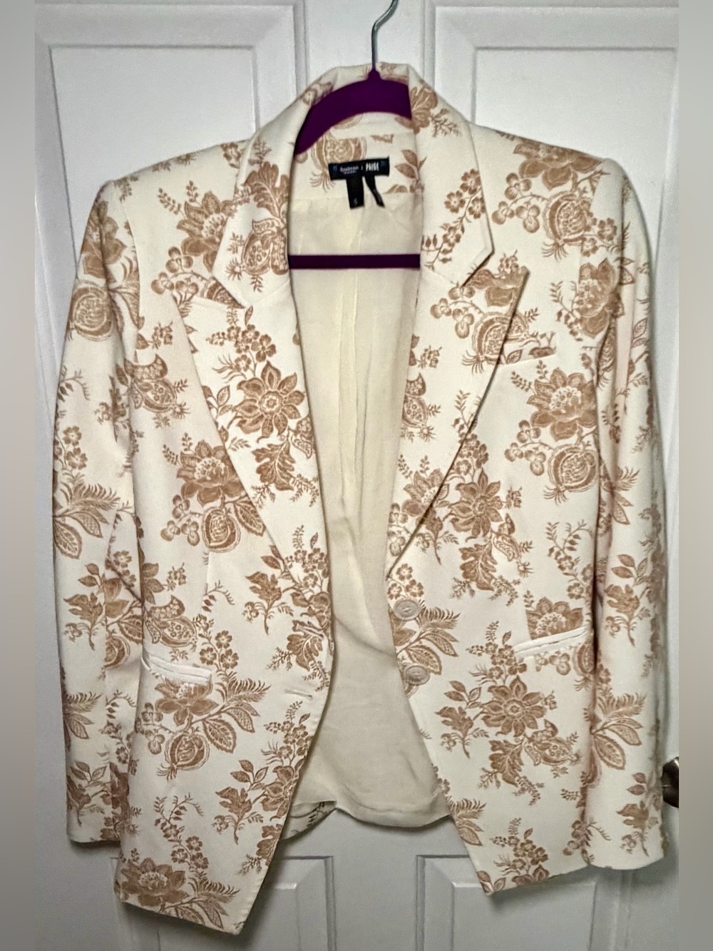 PAIGE x Sanderson London Floral Toile Blazer Jacket Ivory Tan Size Small